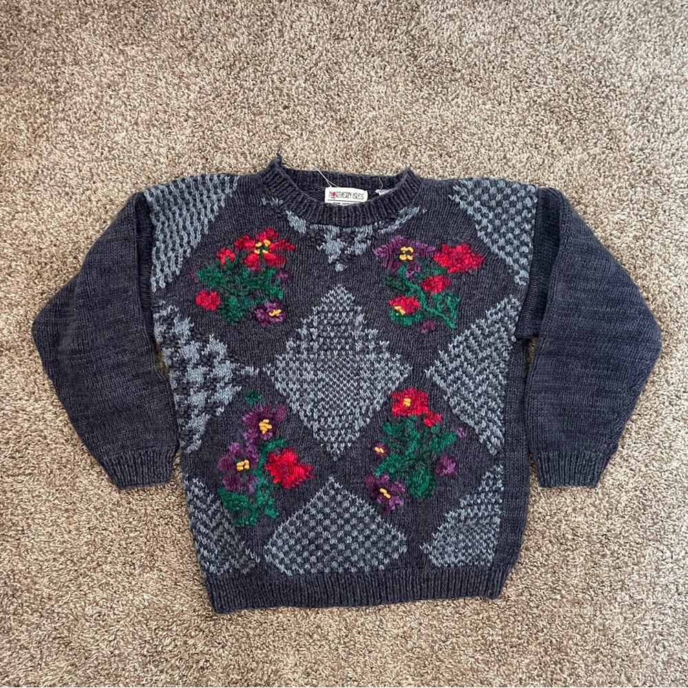 Vintage Northern Isles‎ Kids Hand-Knitted Floral Sweater
